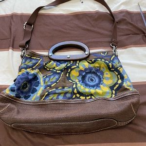Fossil Large Floral Canvas Wooden Handle Purse.